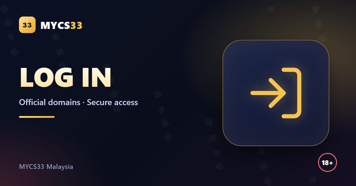 Ilustrasi ikon log masuk dengan logo MYCS33 dan label domain rasmi serta akses selamat