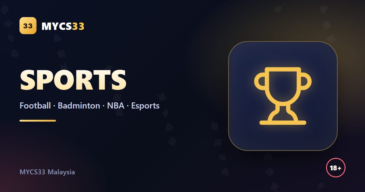 Ilustrasi trofi dengan logo MYCS33 dan label bola sepak, badminton, NBA dan e-sukan